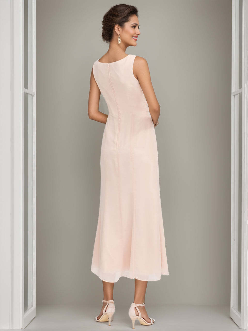 Tea-Length Mother of the Bride Sheath Dress with Beaded Jacket