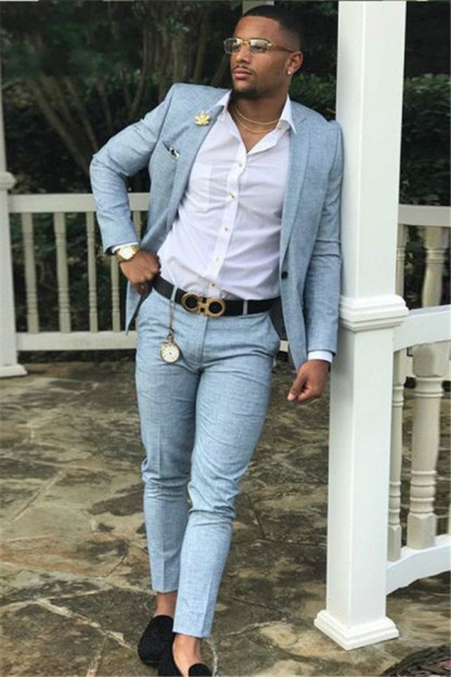 Stylish Blue Two-Piece Wedding Prom Suit for Groom with Notched Lapel