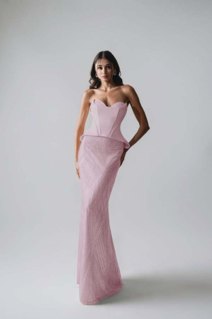 Sleeveless Strapless Long Mermaid Formal Dress With Pleated Sequins