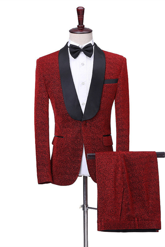 Shiny Red Shawl Lapel Slim Fit One-Button Men's Suits