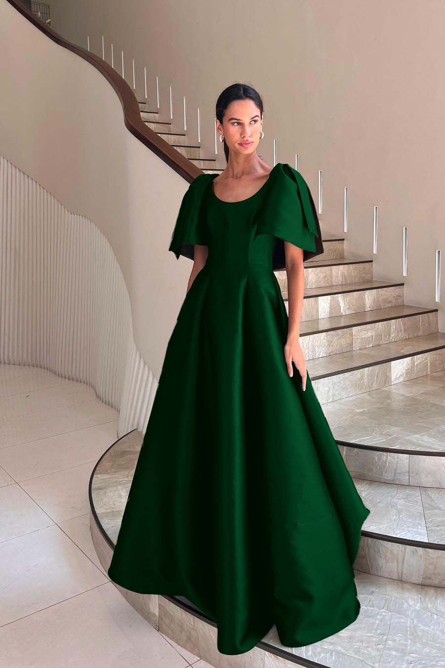 Jewel Neck Short Sleeves Long A Line Formal Dress With Pleated
