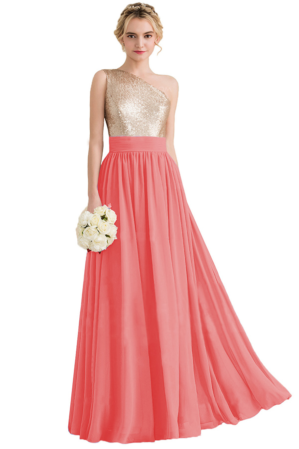 Sequins One Shoulder Long Bridesmaid Dress