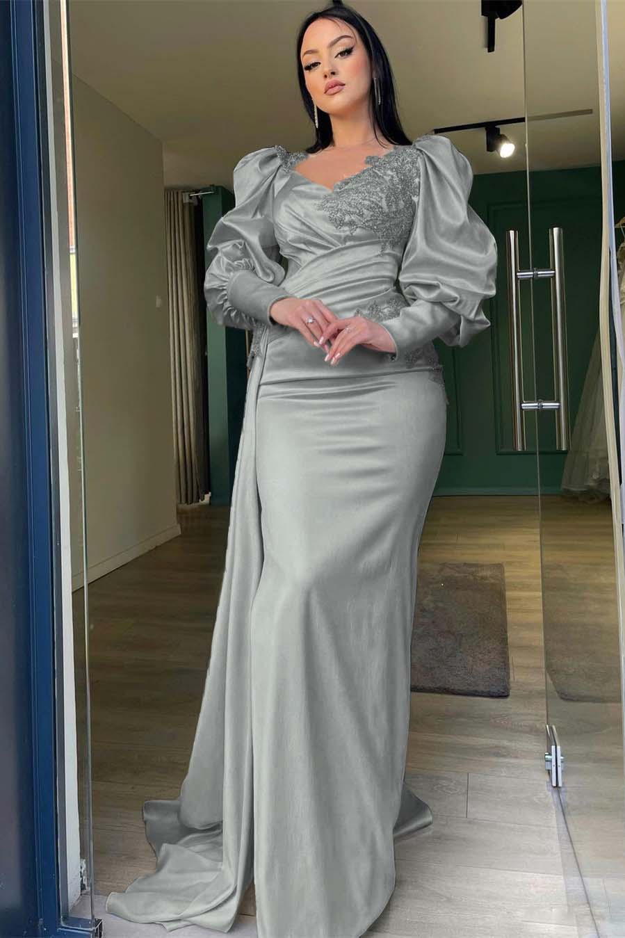 Charming Long Sleeves V-Neck Mermaid Evening Dress With Beadings
