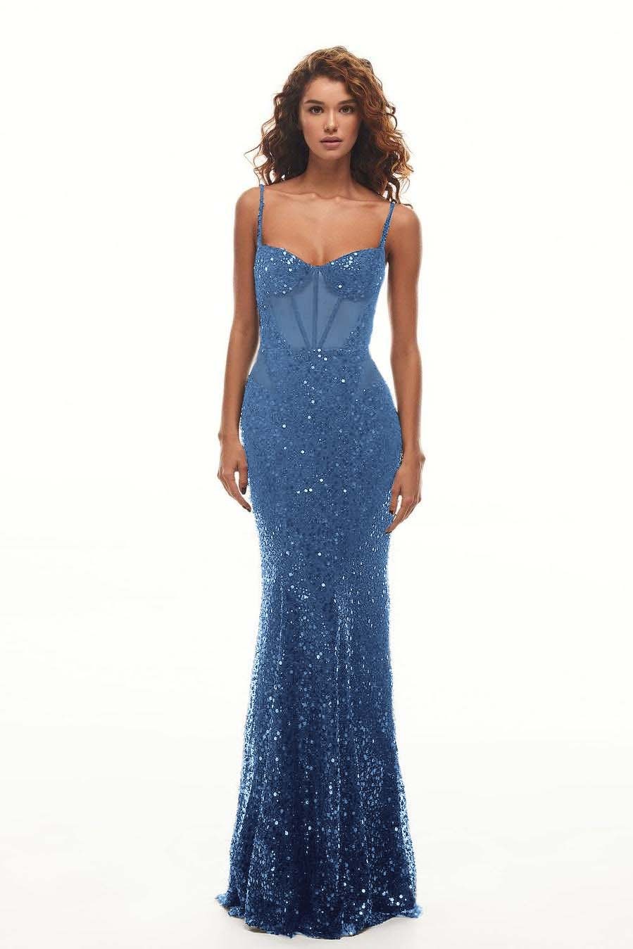 Spaghetti Strap Sweetheart Mermaid Long Formal Dress With Sequins
