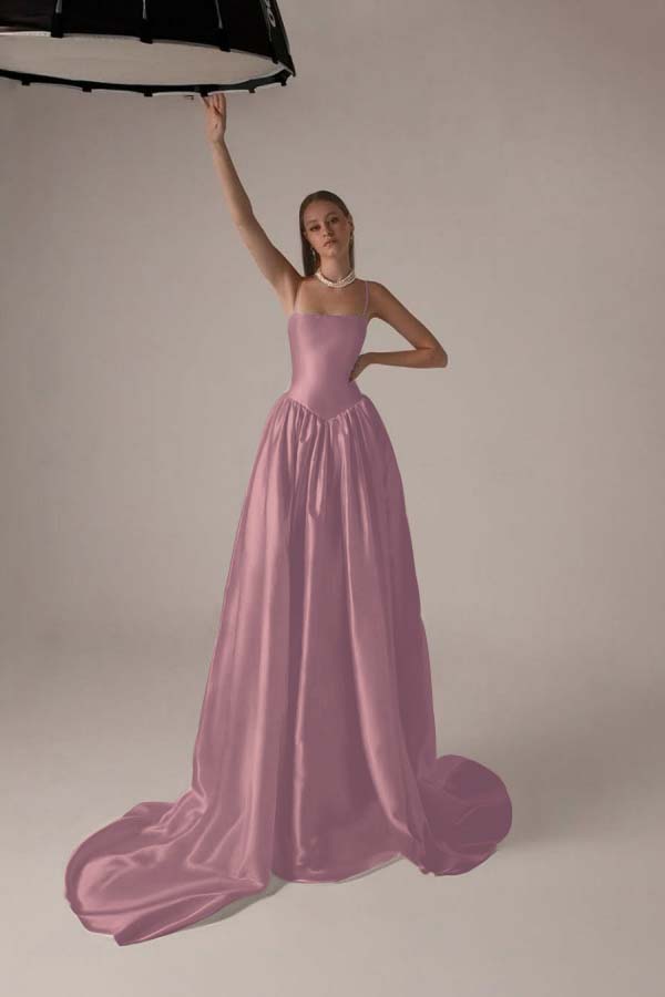 Spaghetti Strap Sleeveless A Line Long Formal Dress With Pleated