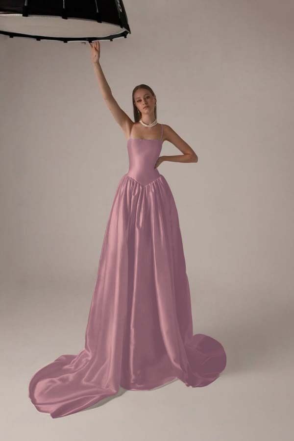 Spaghetti Strap Sleeveless A Line Long Formal Dress With Pleated