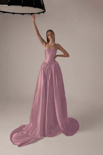 Spaghetti Strap Sleeveless A Line Long Formal Dress With Pleated