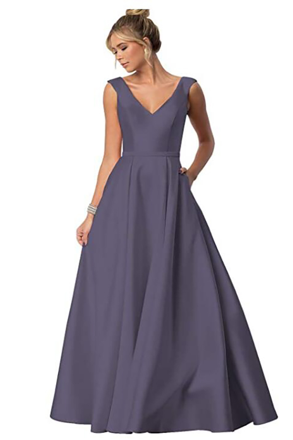Sleeveless V-Neck Bridesmaid Dress with Pockets