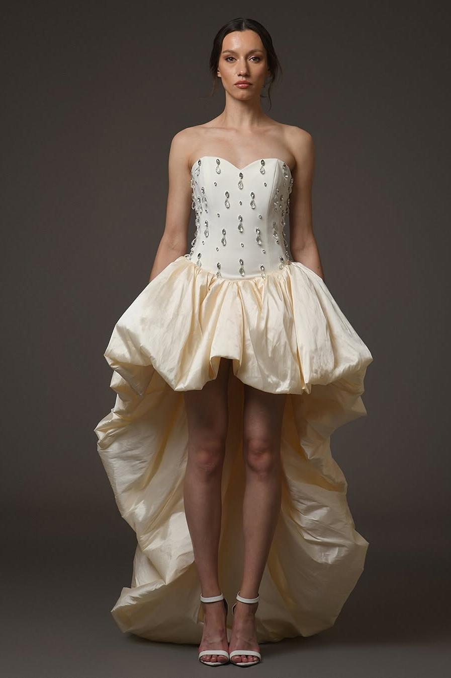 Elegant Ivory Satin Sleeveless Strapless Pleated Short Prom Dress with Beadings