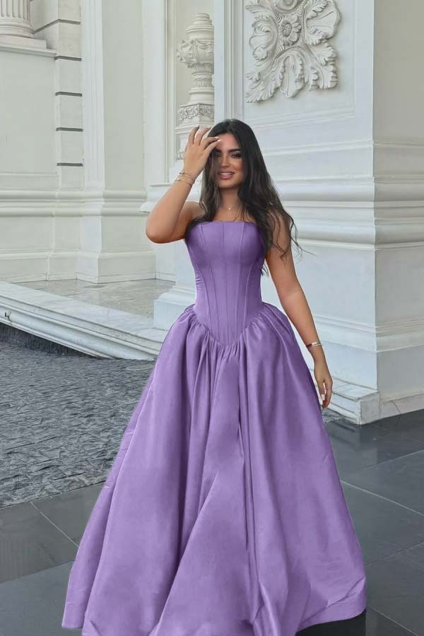 Chic Sleeveless Strapless Long A Line Formal Dress With Pleated