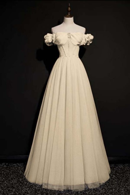 Pink Bow-Neck Off-The-Shoulder Beadings Prom Dress