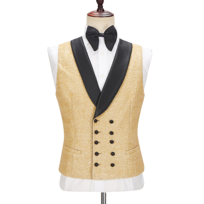 Shining Sparkly Golden Shawl Lapel Three-Piece Men's Suits for Wedding