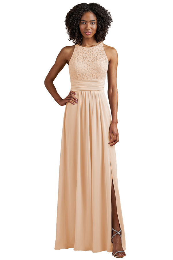 Sleeveless Halter Lace Bridesmaid Dress with Split
