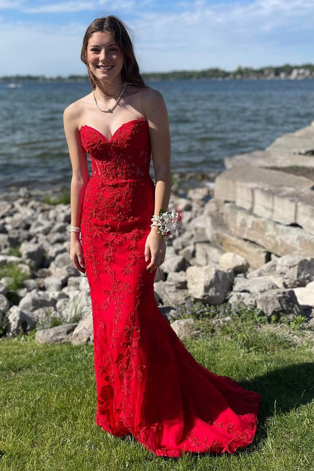 Strapless Black Prom Dress Featuring Appliques