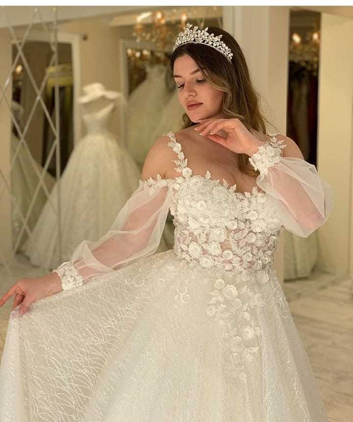 Glitter Spaghetti-Straps Sweetheart A-Line Long Wedding Dress with Sleeves
