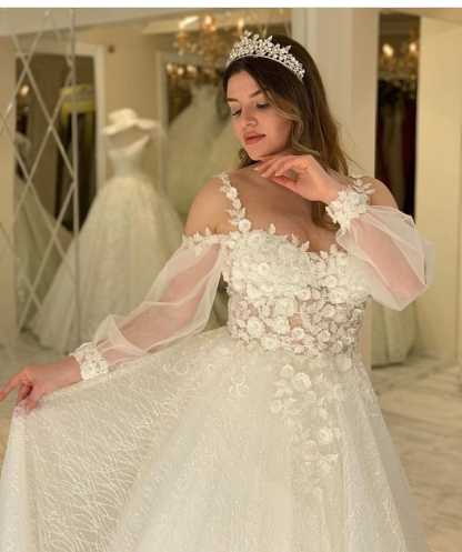 Glitter Spaghetti-Straps Sweetheart A-Line Long Wedding Dress with Sleeves