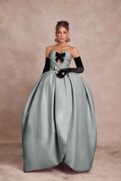 Strapless Sleeveless Long Ball Gown Formal Dress With Long Gloves