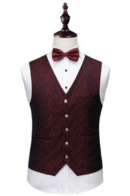Wine Ruby Jacquard Tuxedo Suit for Wedding with Notched Lapel in Three Pieces