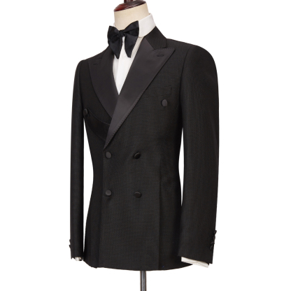 Latest Design Best-Fitted Black Double-Breasted Peaked Lapel Men's Suits