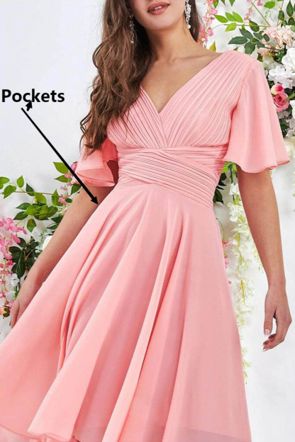 Candy Pink V-Neck Short Mini cocktail Dress