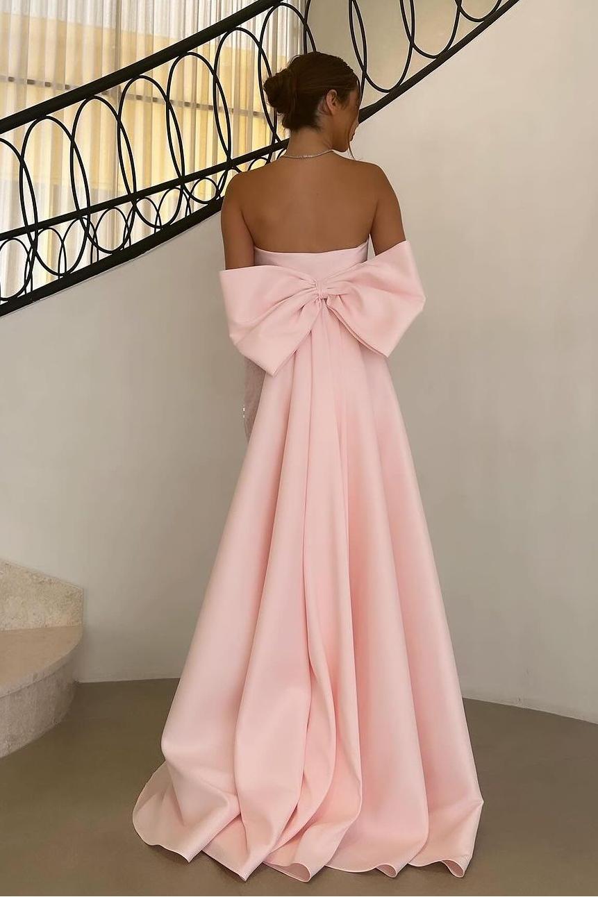 Charming Pink Sequins Sleeveless Strapless Formal Dress With Bowknot