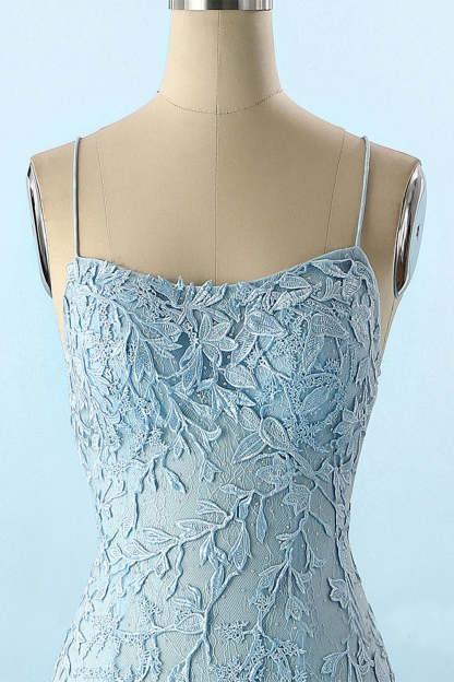 Backless Evening Gown in Long Mermaid Blue Prom Dress
