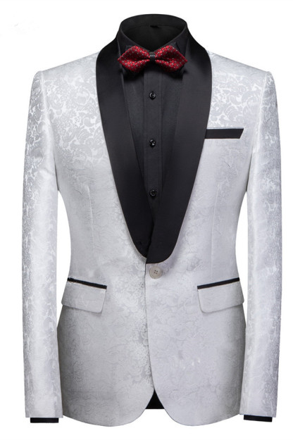 Glamorous Shawl Lapel One-Button Wedding Tuxedo with White Jacquard