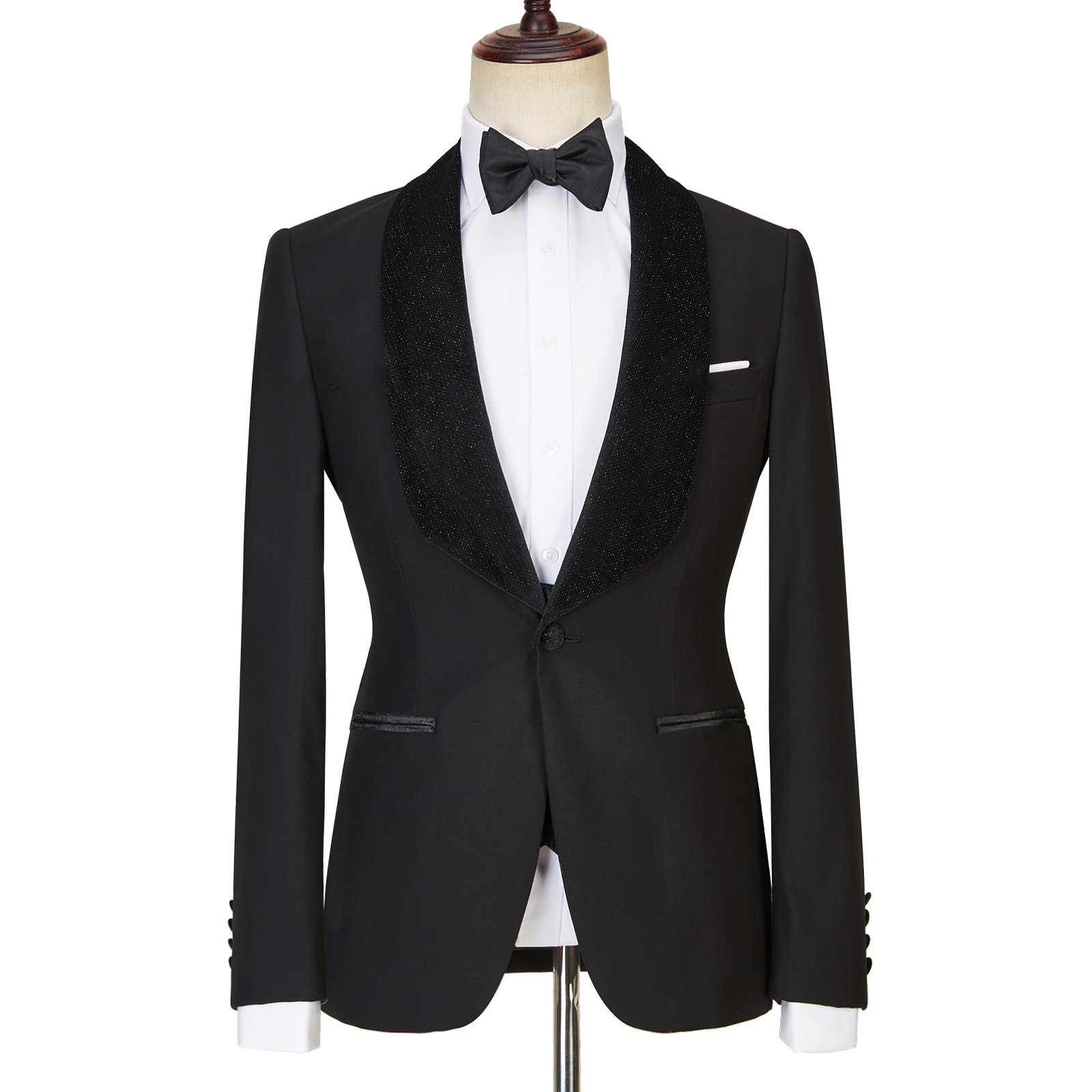 Modern Black Shawl Lapel Three-Piece Sparkle Men's Wedding Suits