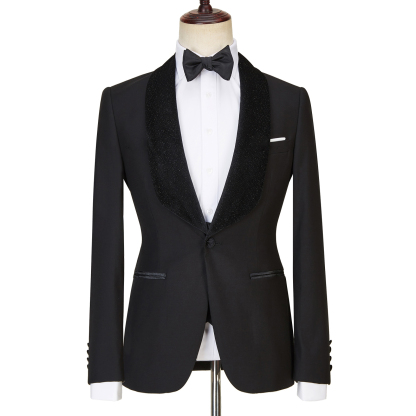 Modern Black Shawl Lapel Three-Piece Sparkle Men's Wedding Suits