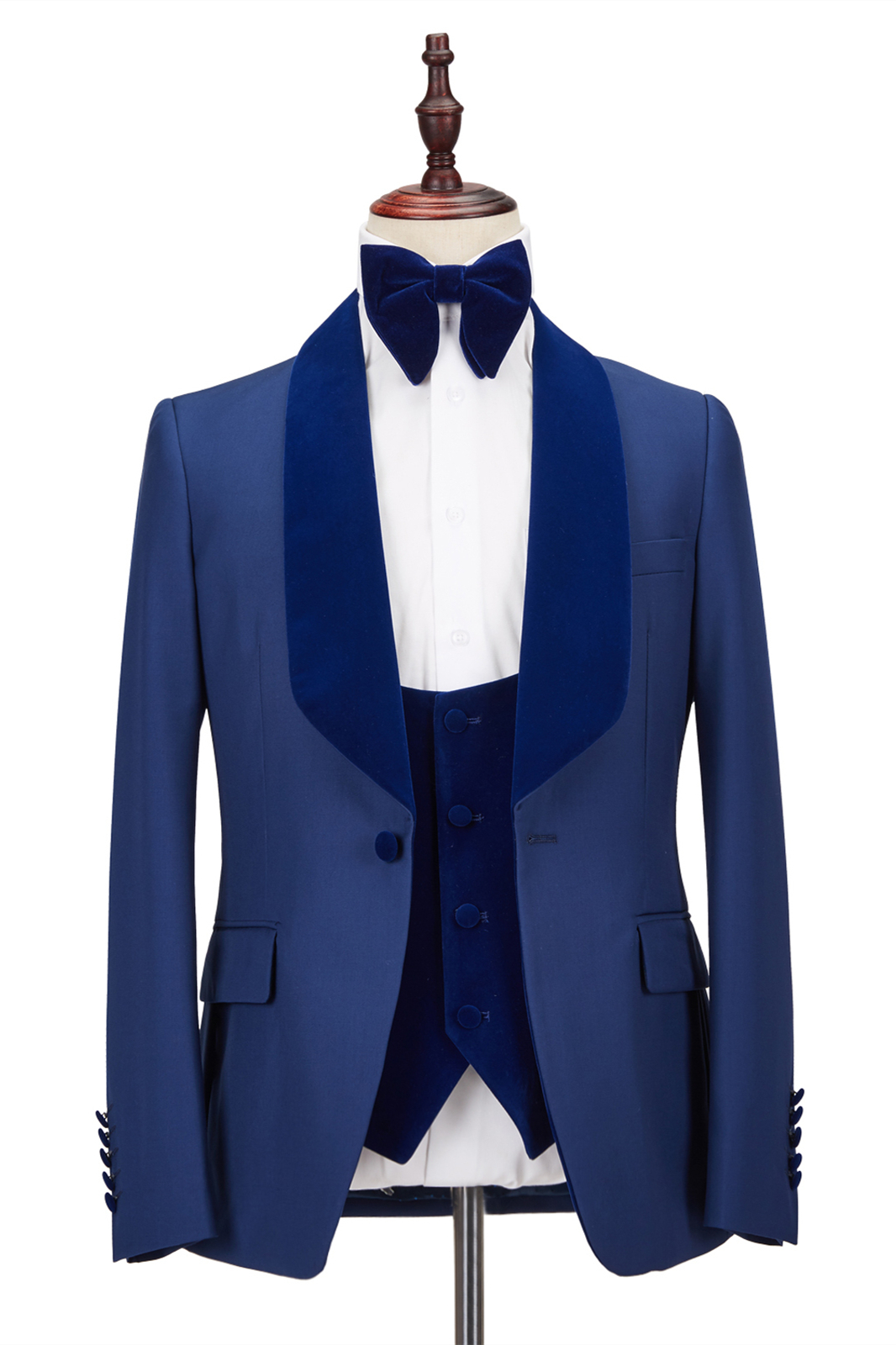 Royal Blue Stitching Velvet Shawl Lapel One Button Men's Formal Prom Suit Wedding Tuxedos
