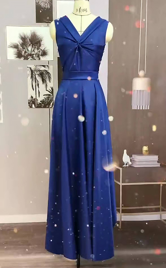 Royal Blue Sleeveless V-Neck Bridesmaid Dress