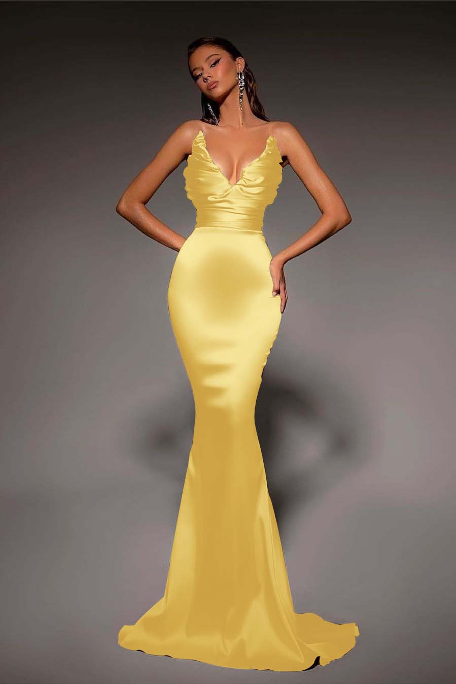 Strapless V Neck Sleeveless Long Mermaid Formal Dress With Pleated