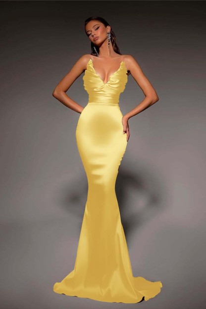 Strapless V Neck Sleeveless Long Mermaid Formal Dress With Pleated