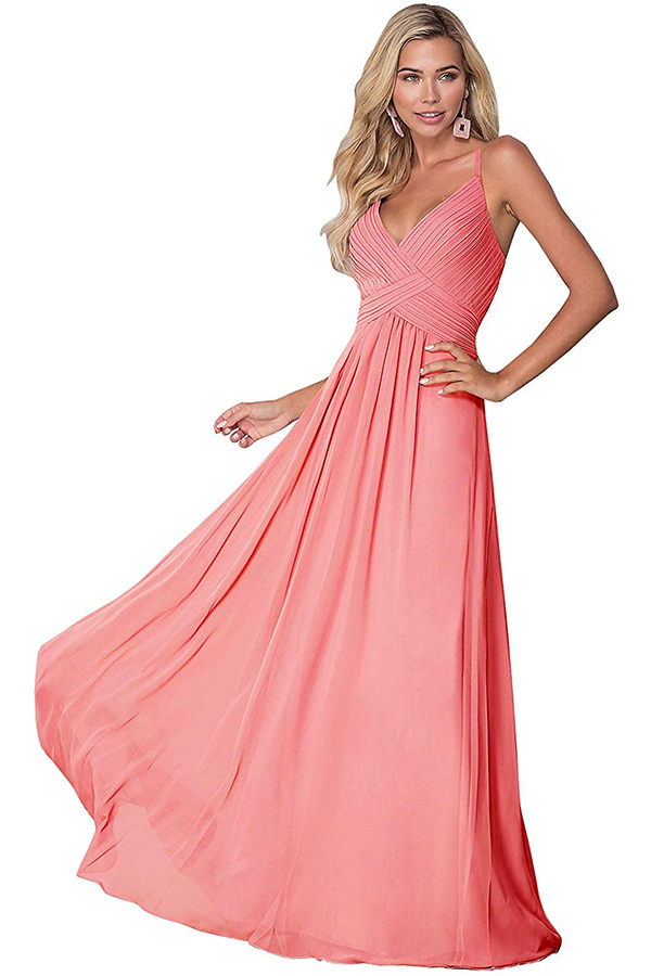V-Neck Spaghetti-Straps Bridesmaid Dress