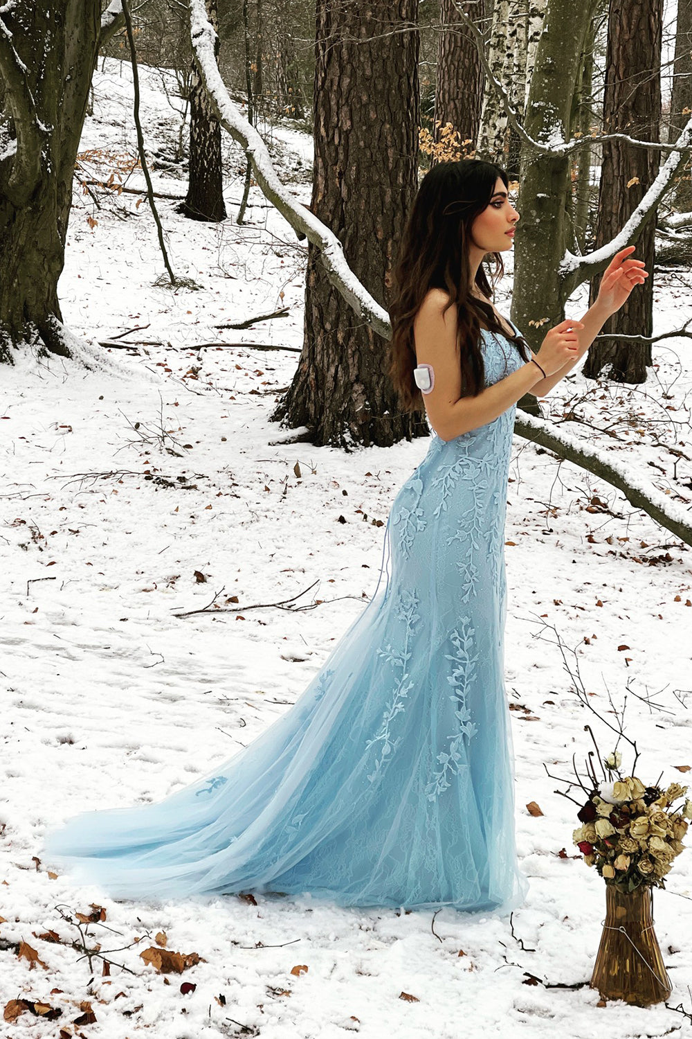 Long Blue Prom Dress with Mermaid Spaghetti Straps and Backless Design