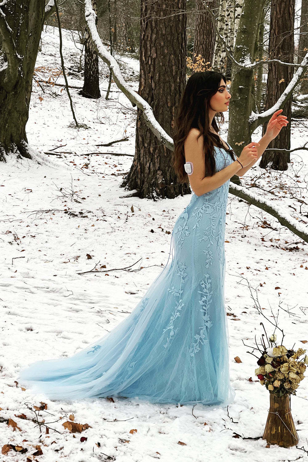 Long Blue Prom Dress with Mermaid Spaghetti Straps and Backless Design