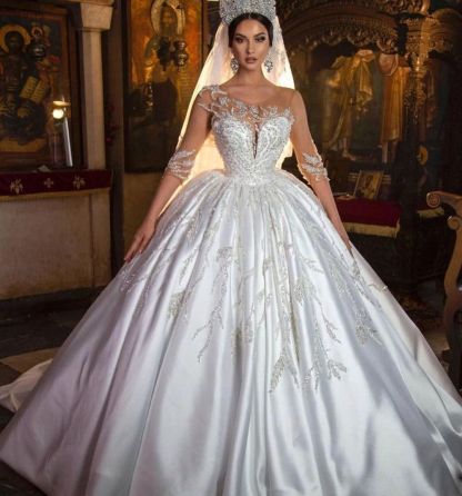 Beautiful Satin Long Princess Sweetheart Wedding Dress with Sleeves