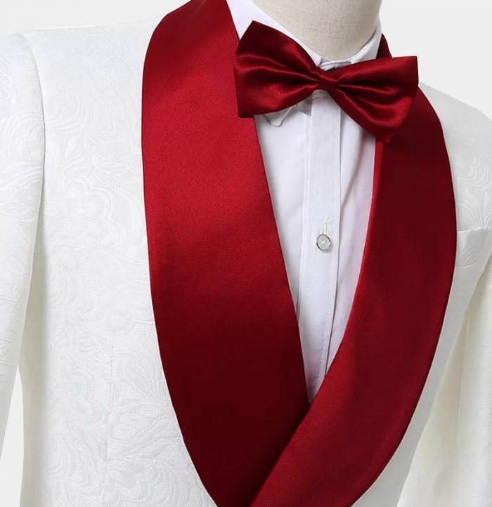 Unique Two-Piece Slim Fit Double-Breasted Floral White Men's Suits Tuxedo