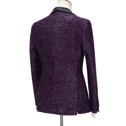 Dark Purple Caleb Bespoke Sparkle Shawl Lapel Three-Piece Men's Suits