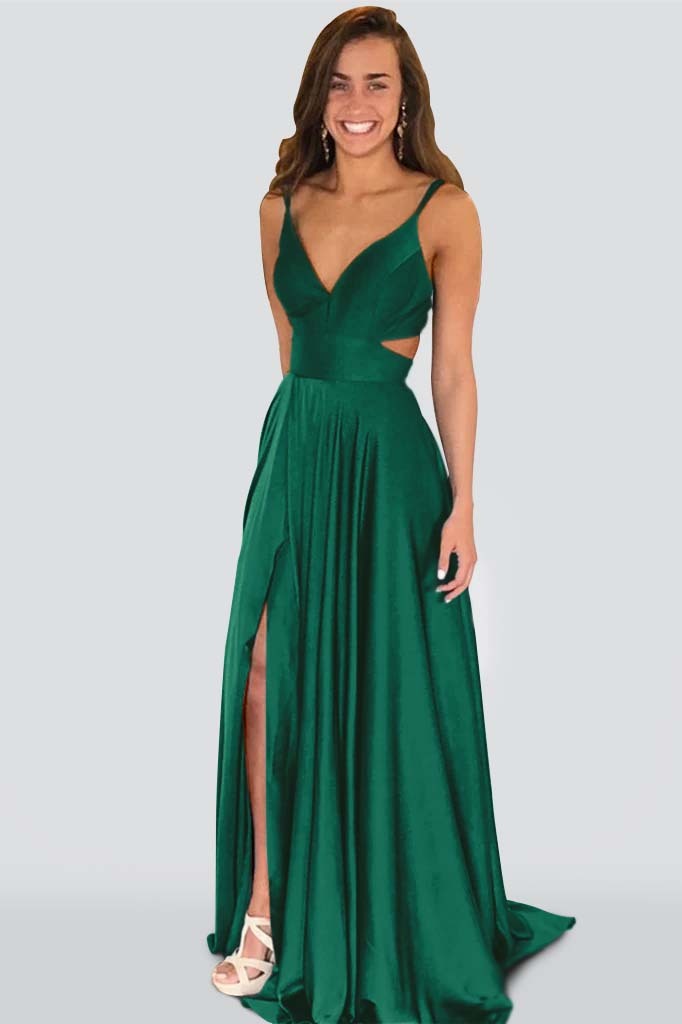 Spaghetti-Straps Long Evening Dress Split