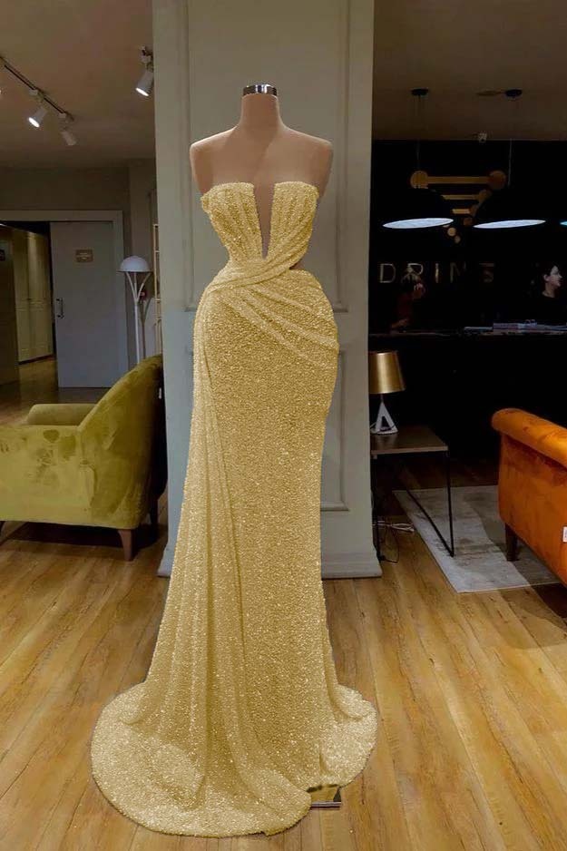 Sequins Sleeveless Gorgeous White Strapless Formal Dress With Pleated Online