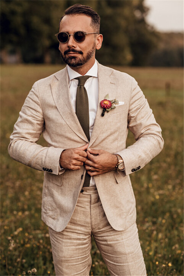 Gorgeous Casual Party Linen Summer Beach Wedding Suit (Slim-Fit)