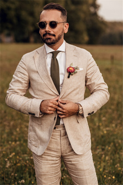 Gorgeous Casual Party Linen Summer Beach Wedding Suit (Slim-Fit)