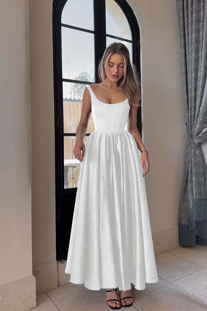 Spaghetti Strap Sleeveless A Line Long Formal Dress With Pleated