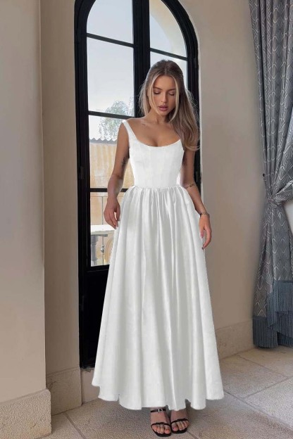 Spaghetti Strap Sleeveless A Line Long Formal Dress With Pleated