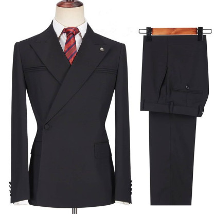 Fashion Slim Fit Black Peaked Lapel Men's Suits for Prom