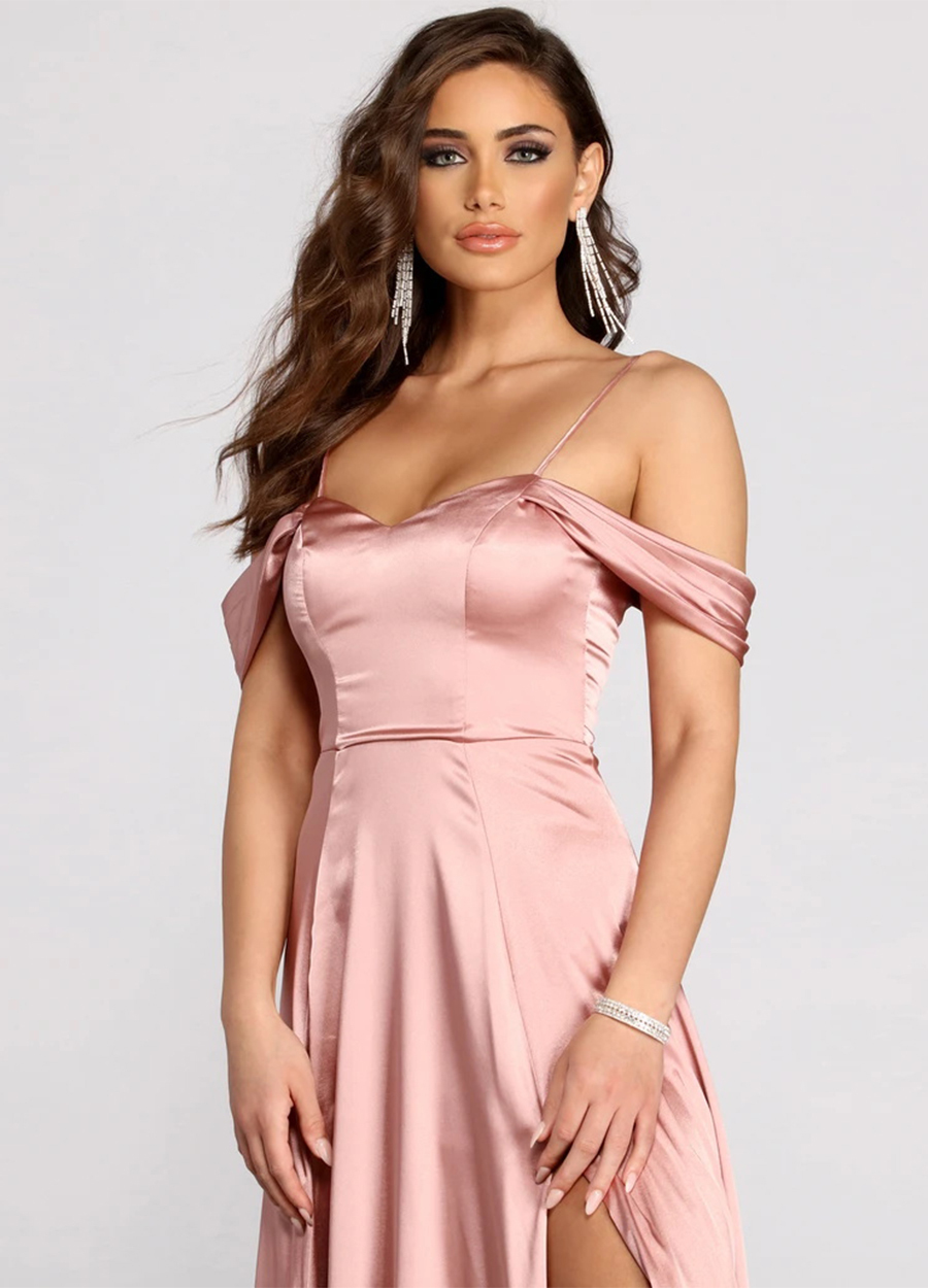 Off-the-Shoulder Long Split Bridesmaid Dress