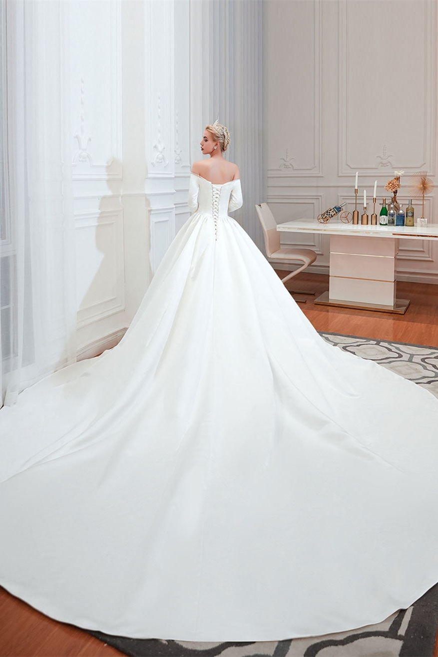 Off-the-Shoulder Half-Sleeves Wedding Dress Satin