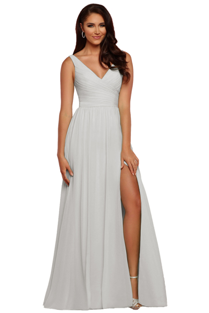 Sleeveless V-Neck Bridesmaid Dress with Split