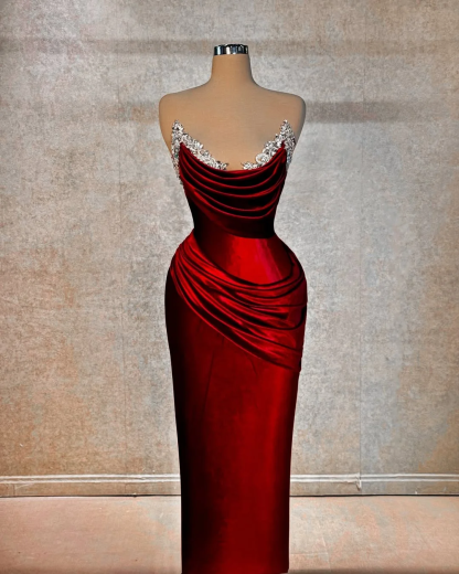 Chic Strapless Sleeveless Long Formal Dress With Beading Pleated